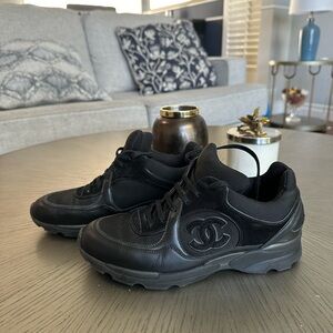Authentic Chanel CC Logo Calfskin Suede Sneakers, EU 38.5